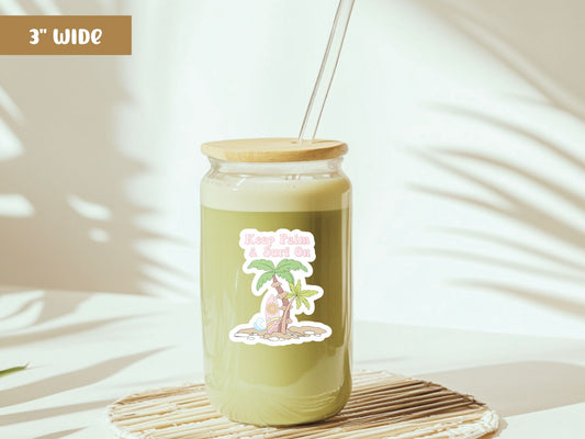 Keep Palm & Surf On Vinyl Sticker - Beach Surf Palm Tree Decal