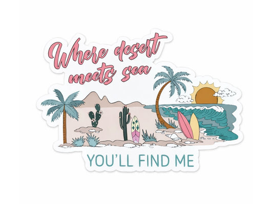 Desert Beach Vinyl Sticker - Coastal Cactus Decal