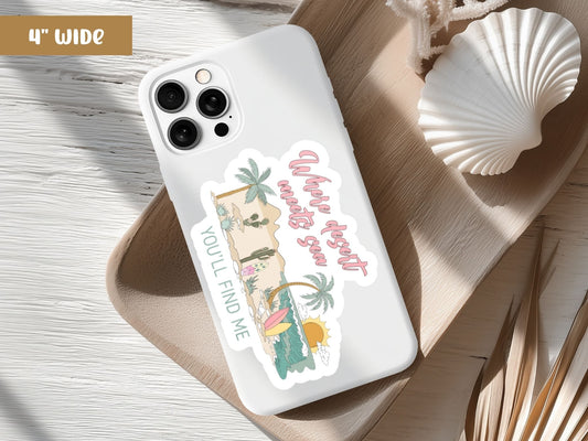 Desert Beach Vinyl Sticker - Coastal Cactus Decal